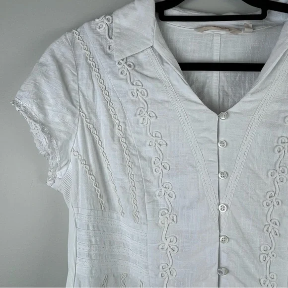 Soft Surroundings Shirt White Cotton Stretch Cottagecore Prairie Boho Large - Picture 2 of 8